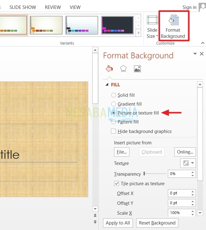 cara mengganti background powerpoint 2013