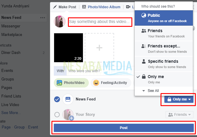 cara upload video di facebook di PC