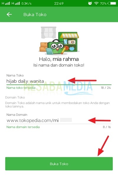 isi data Nama Toko dan Domain Toko