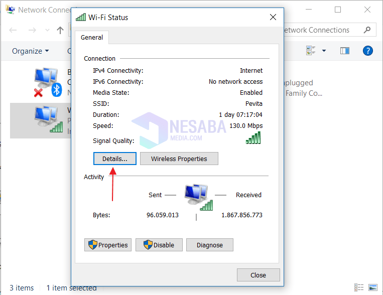 cara mengetahui alamat IP melalui Network Connections 3