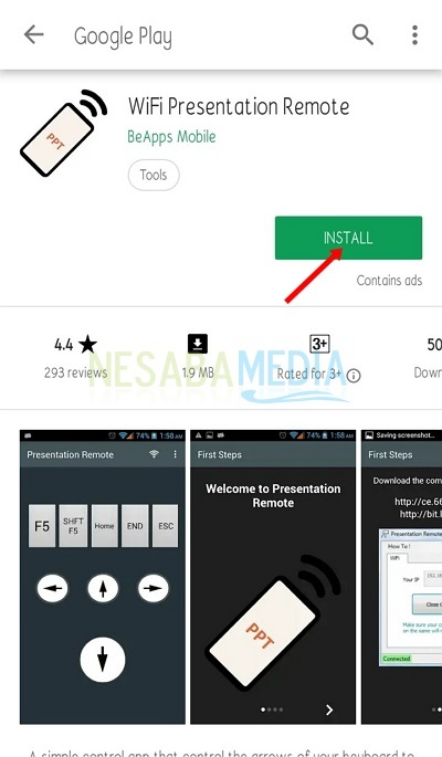 aplikasi "WiFi Presentation Remote" di Google Play Store