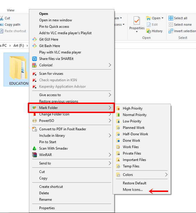 Langkah 3 - kanan folder lalu pilih Mark Folder lalu pilih More Icons