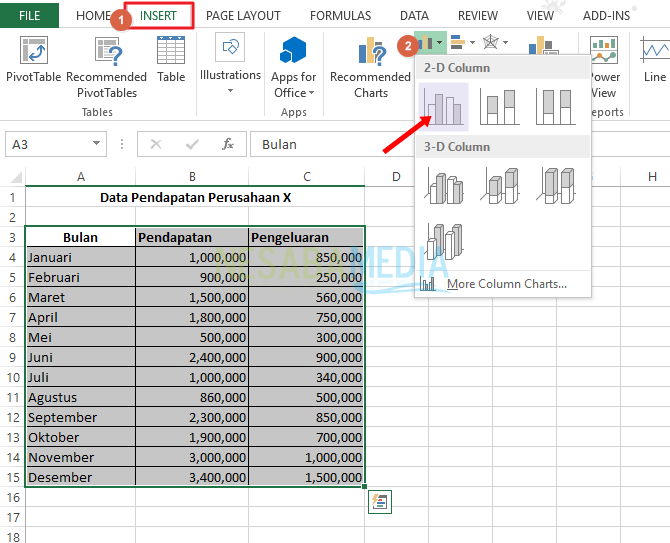 cara membuat diagram di excel