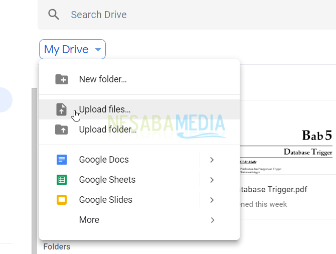 pilih My Drive > Upload Files