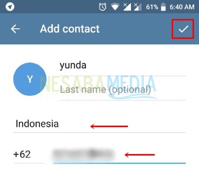 insert name and phone number for contact