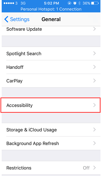 accesibility di aplikasi setting