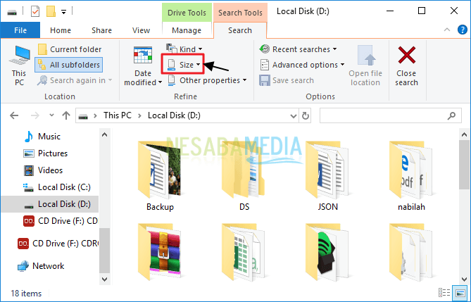 cara mencari file berukuran besar di Windows 10