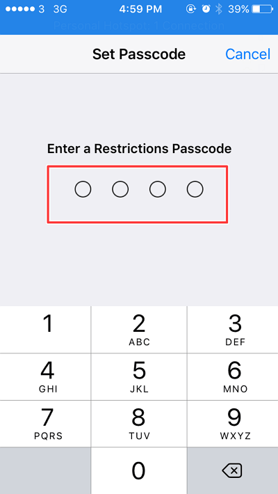passcode restriction