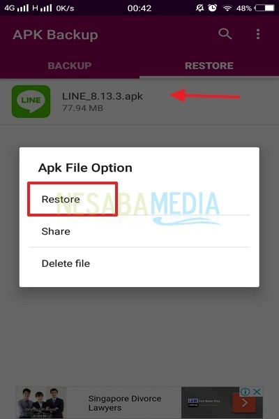 cara backup aplikasi Android - klik tab Restore