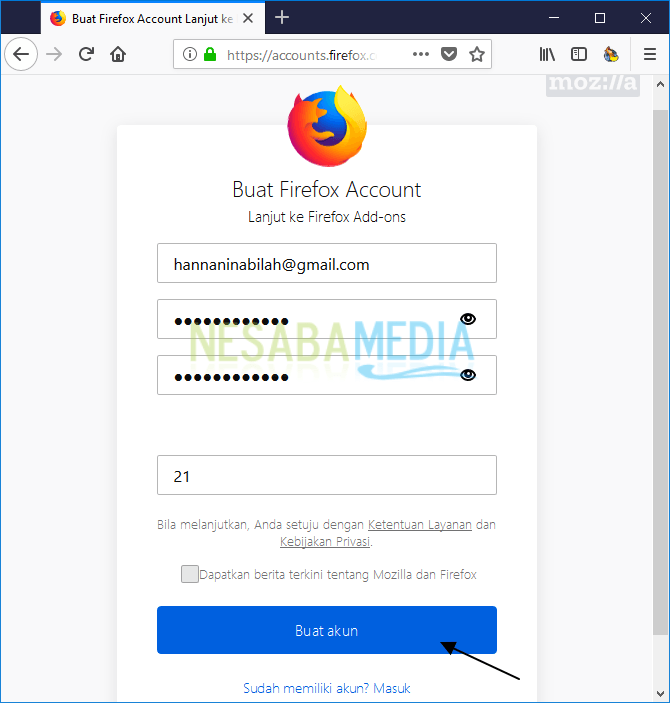Buat akun Firefox 