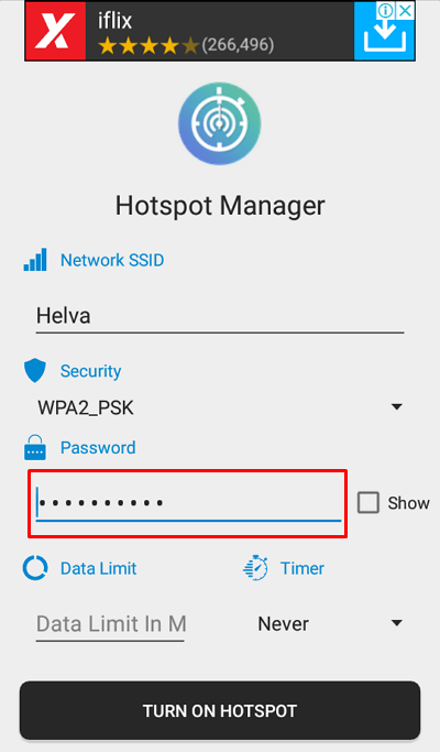cara membatasi pengguna hotspot di HP Android - isi password