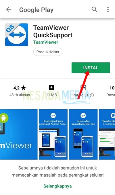 Install TeamViewer QuickSupport di smartphone korban