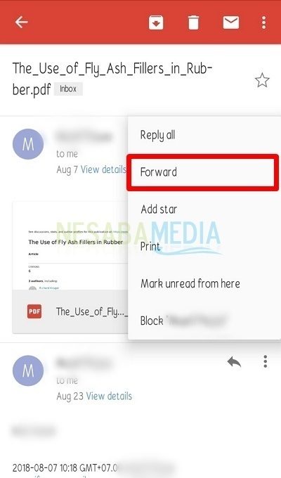 cara forward email di HP Android