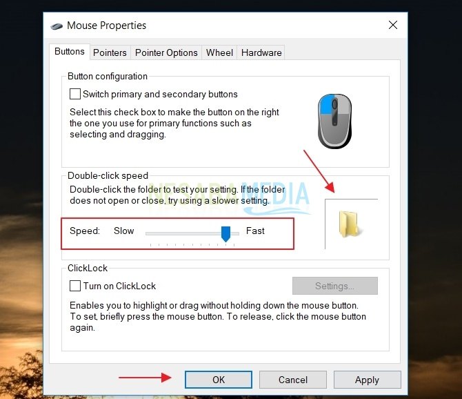 cara mengatur kecepatan double klik mouse di Windows 10