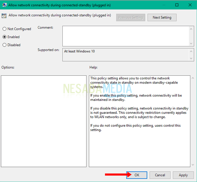Allow network connectivity during plugged in enable