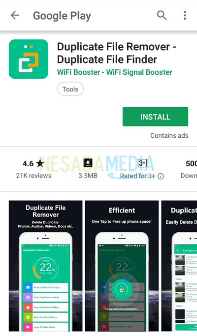 1 - Download dan install aplikasi Duplicate File Remover di Google Play Store
