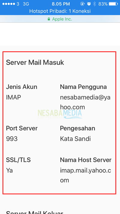 informasi server mail masuk