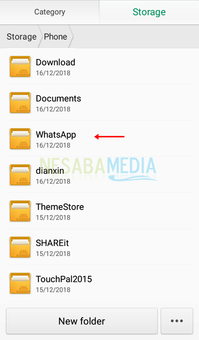 2 - pilih folder WhatsApp