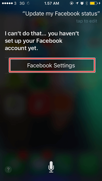cara update status facebook menggunakan Siri di iPhone