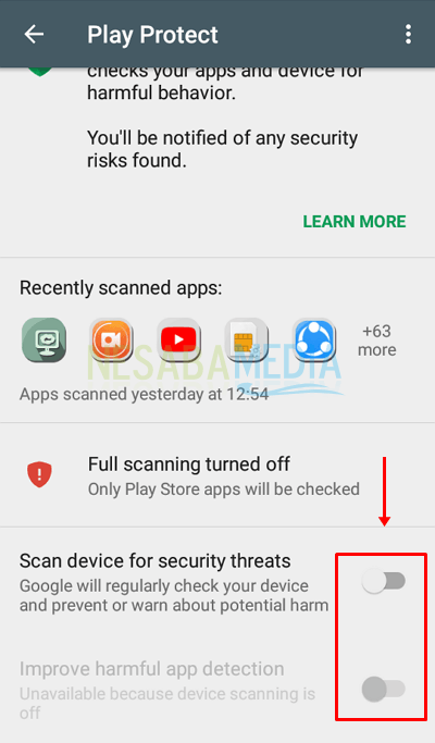 cara mengaktifkan dan menonaktifkan Google Play Protect di Android