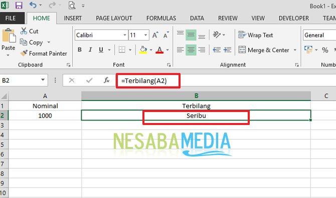 cara membuat kwitansi angka terbilang di Ms. Excel