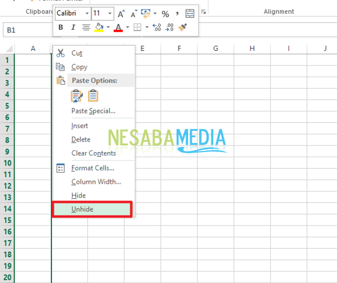 cara menyembunyikan kolom atau baris di Microsoft Excel
