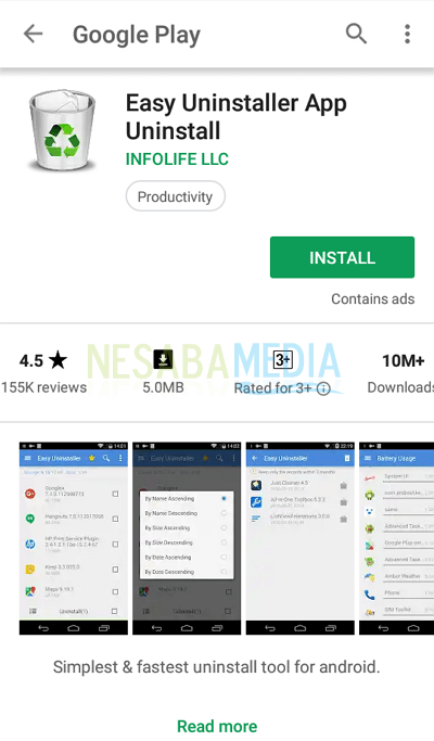 Langkah 1 - Download dan install aplikasi Easy Uninstaller di Play Store