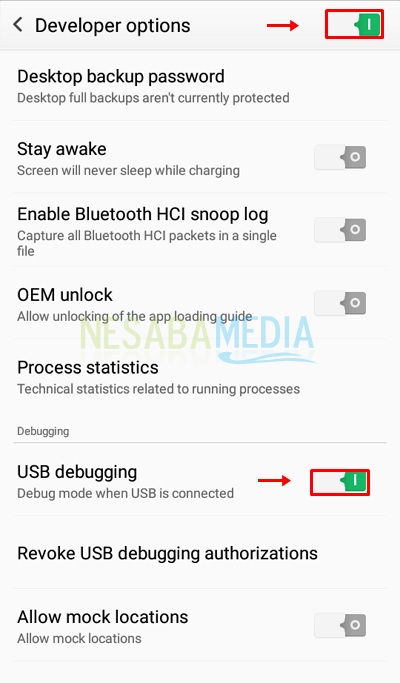 cara a 3 - aktifkan Developer options kemudian aktifkan USB debugging
