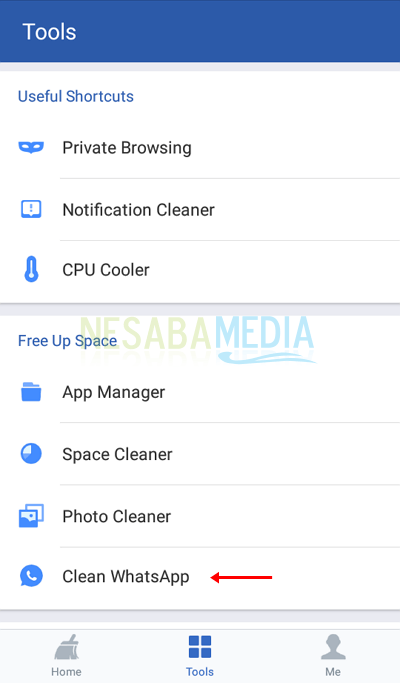 langkah 3 - pilih Clean WhatsApp