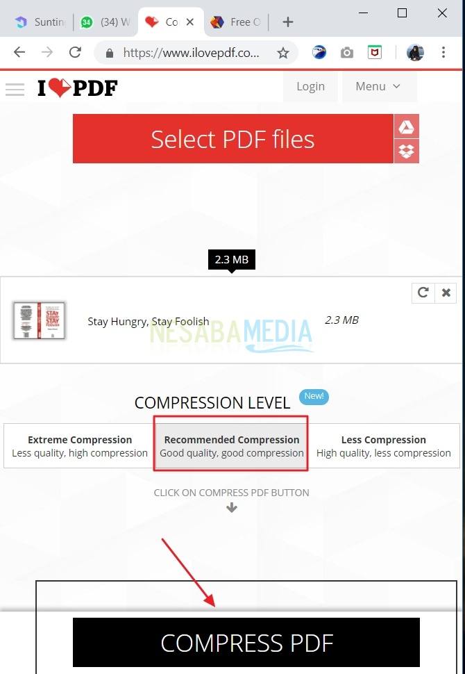 cara mengecilkan ukuran PDF dengan ILovePDF