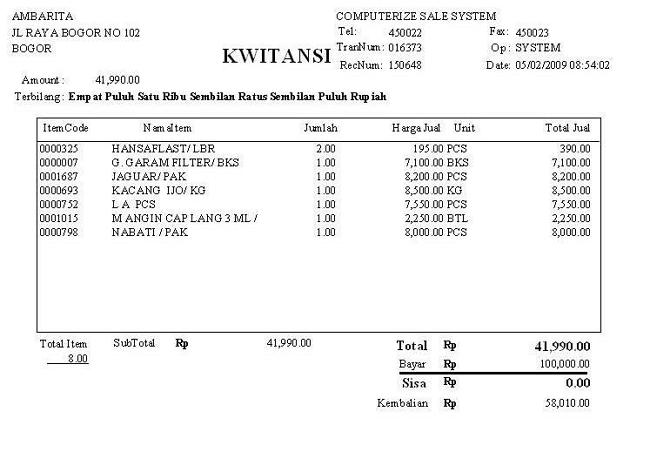 contoh kwitansi pembelian