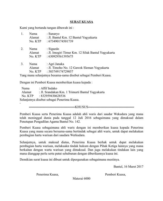 Contoh Surat Kuasa Pengurusan Kartu Xl