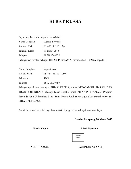 10 Contoh Surat Kuasa Untuk Berbagai Keperluan File Doc