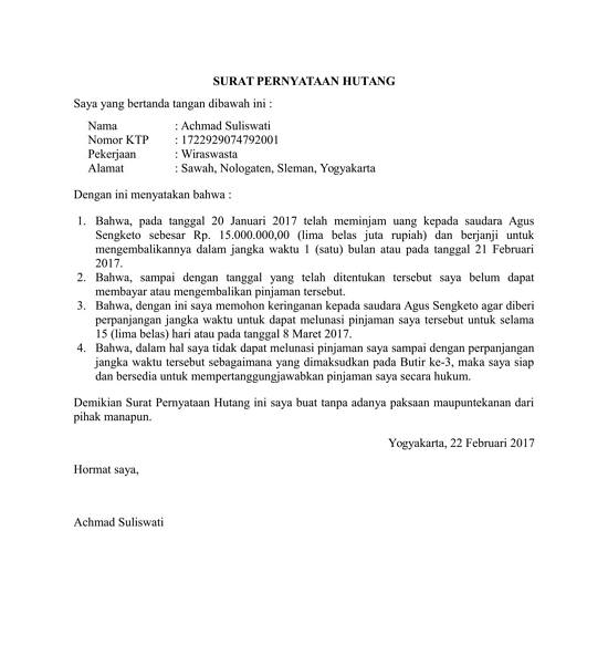 Surat Pernyataan Hutang Suratsuratxyz