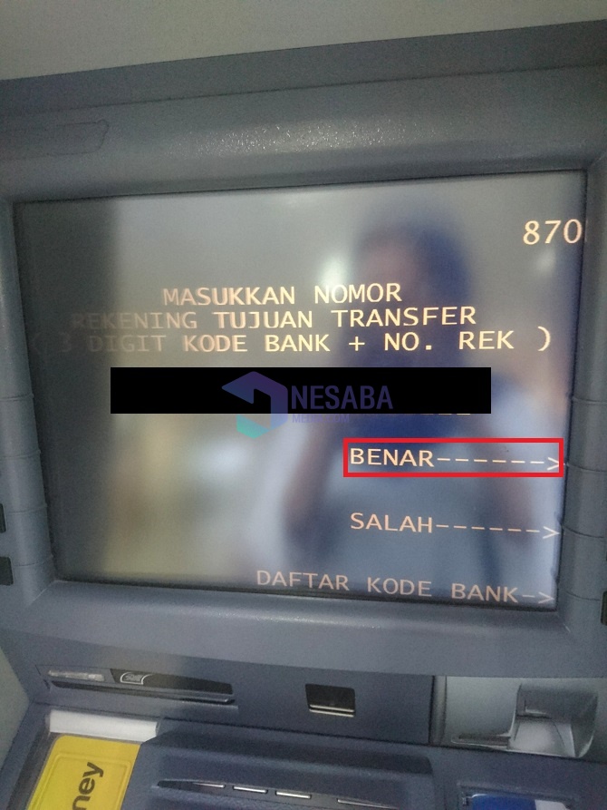 cara transfer uang lewat ATM Mandiri - Masukkan 3 Digit Kode