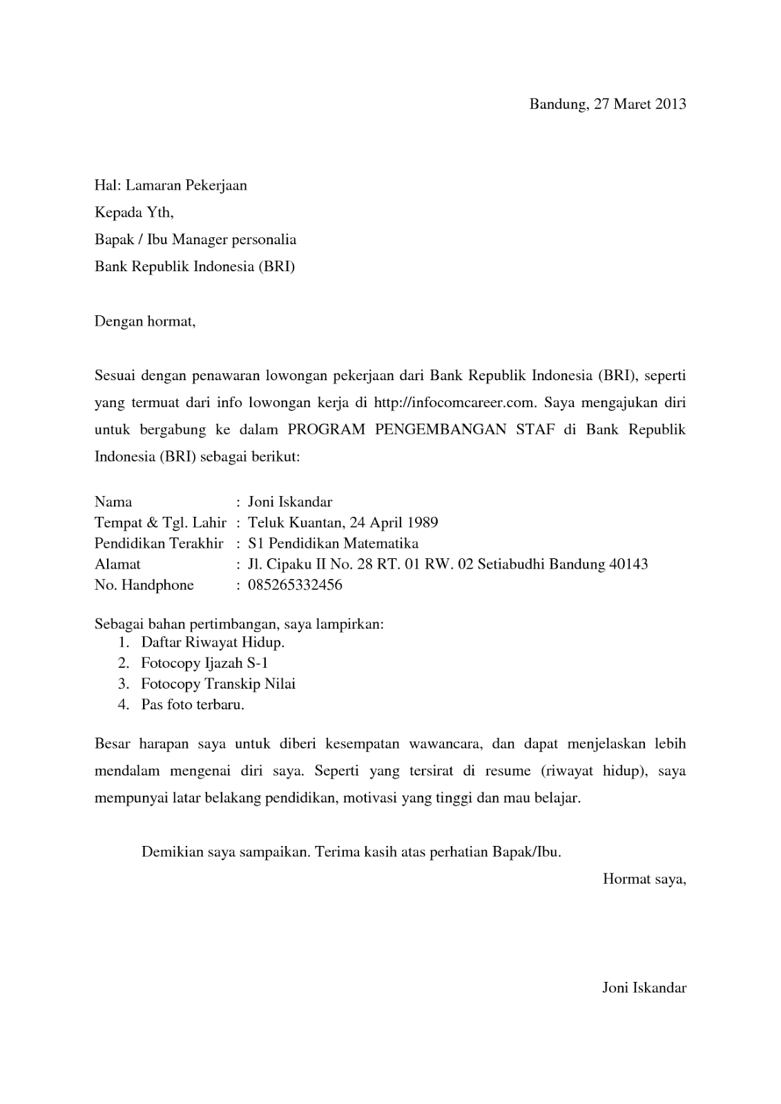 √ 15+ Contoh Surat Lamaran Kerja yang Baik & Benar [+File Doc]