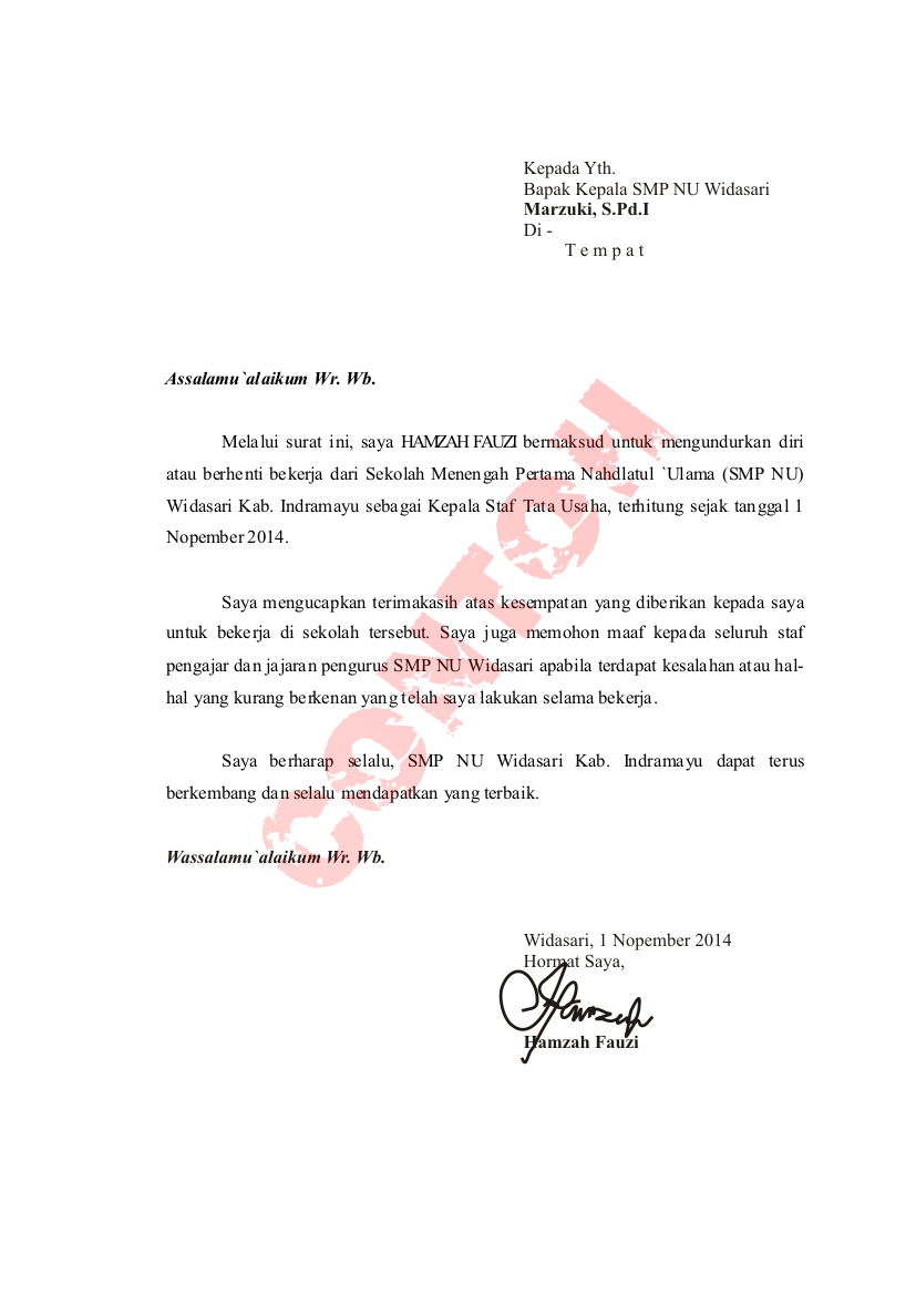 Contoh Surat Pengunduran Diri Dari Organisasi Kampus ...