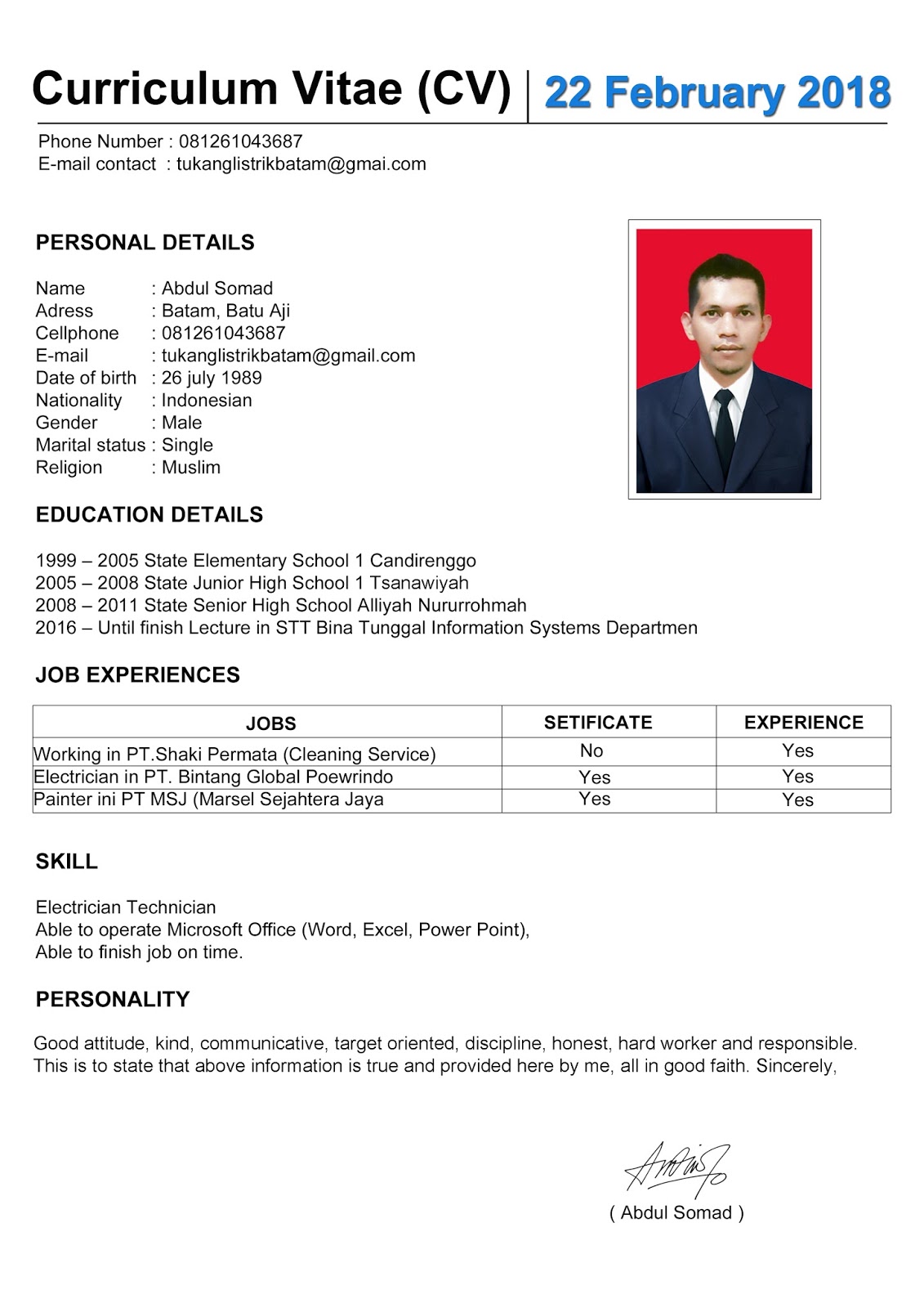 10 Contoh Cv Lamaran Kerja Yang Baik Menarik Hrd File Doc