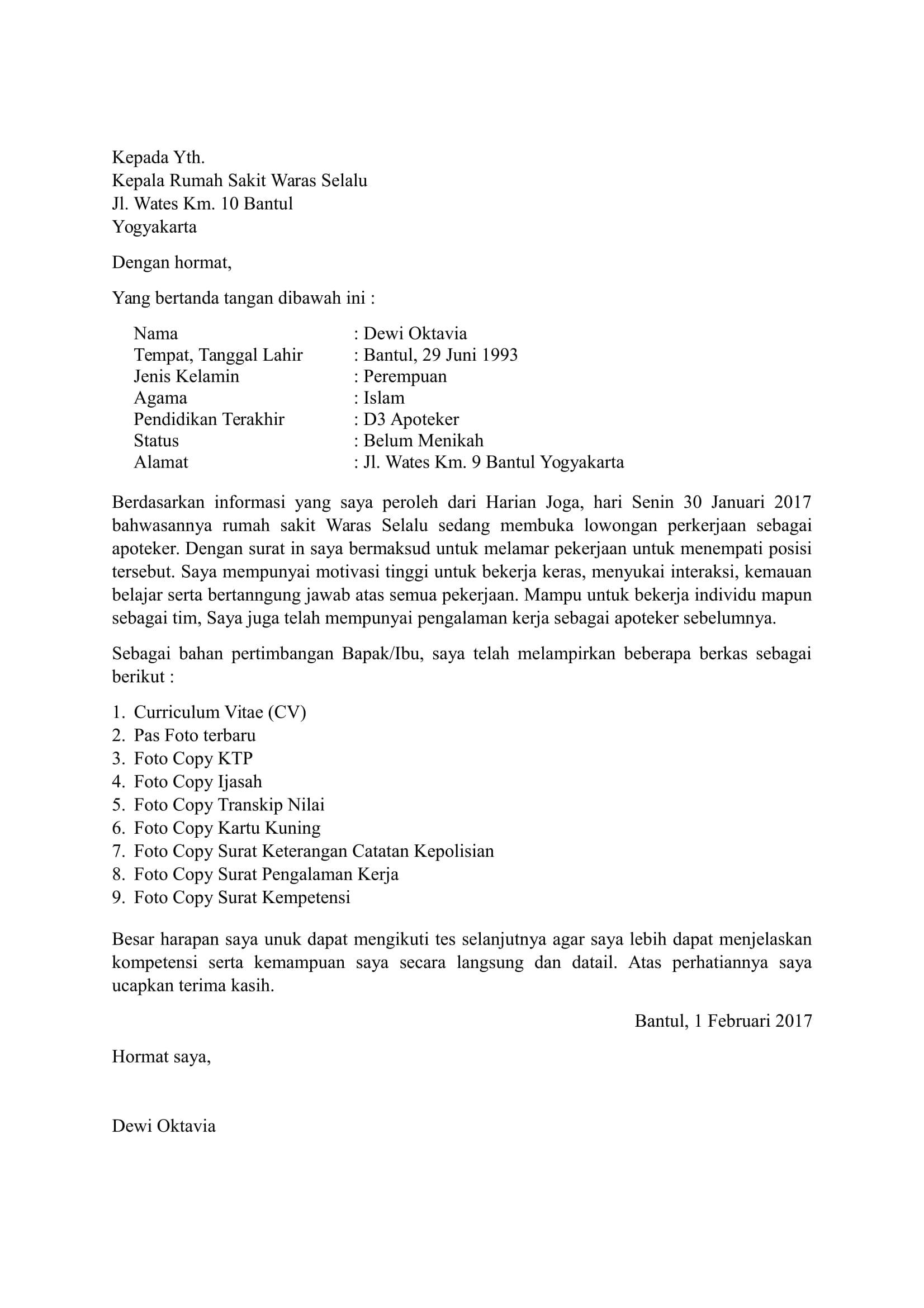 15 Contoh Surat Lamaran Kerja Yang Baik Benar File Doc