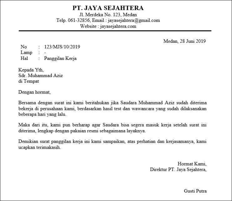 Contoh Surat Panggilan Resmi