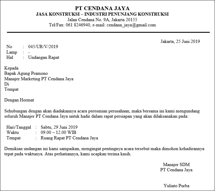 Contoh Surat Undangan Rapat Semi Block Style Archives