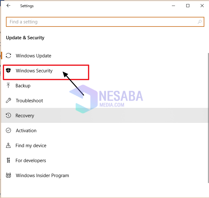 pilih menu windows security