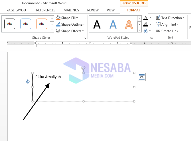 membuat tulisan melengkung dengan text box