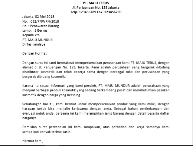 Contoh Surat Penolakan Penawaran 2