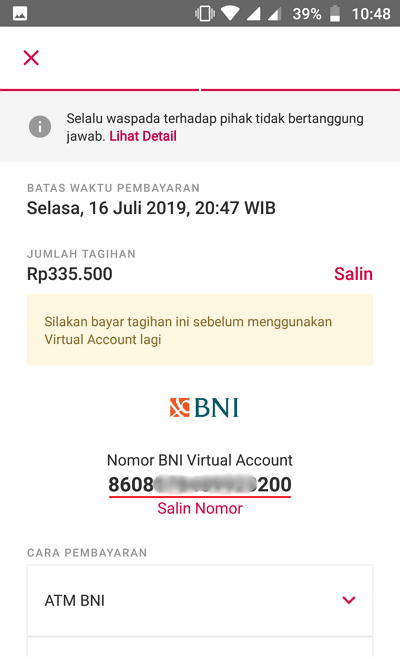 nomor virtual account BNI
