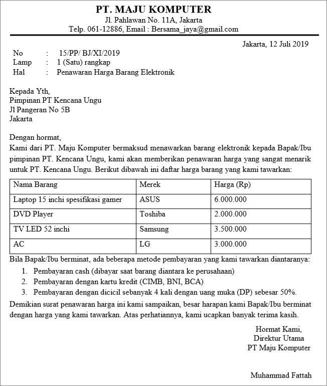 Contoh Surat Kenaikan Harga Untuk Servis Pembersihan