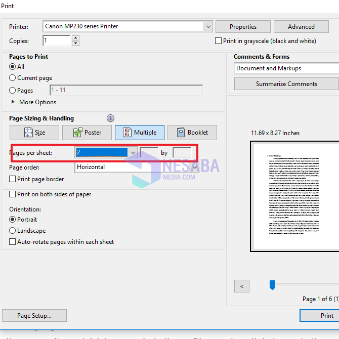 pages per sheet