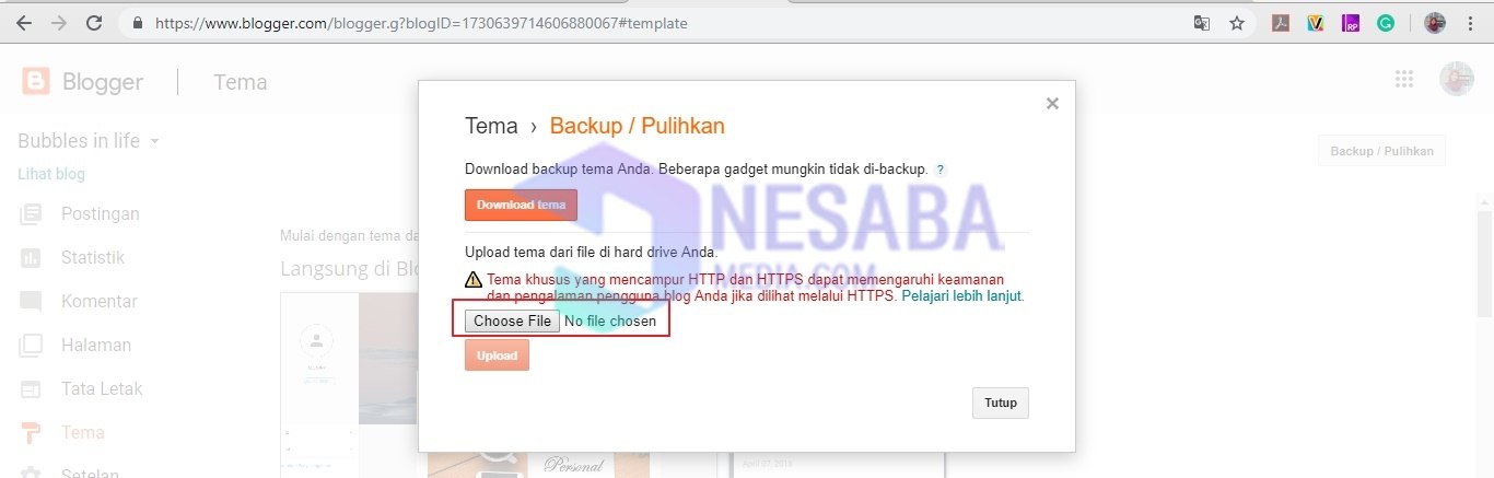 Pop up backup pulihkan