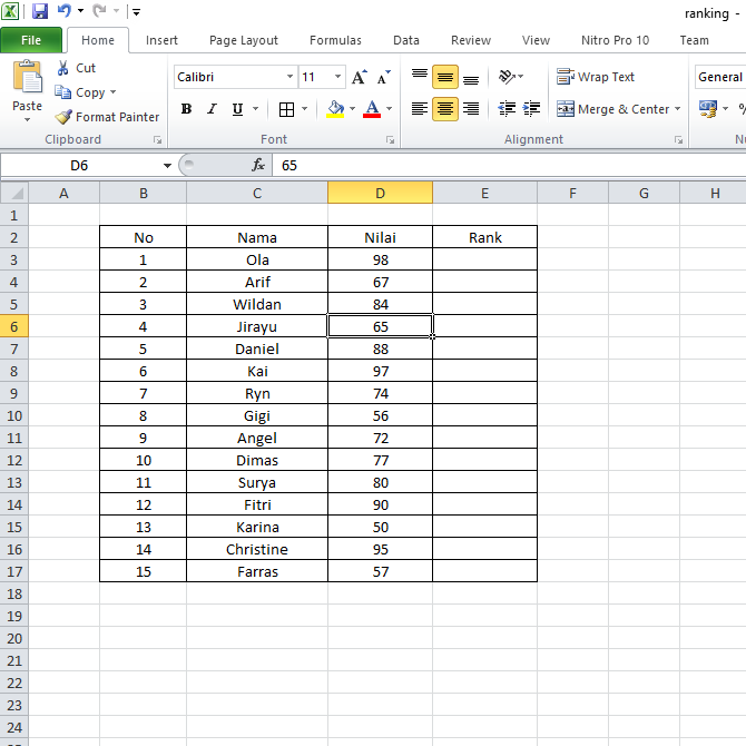 lembar kerja Microsoft Excel