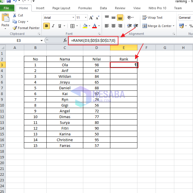 Cara Merangking di Microsoft Excel